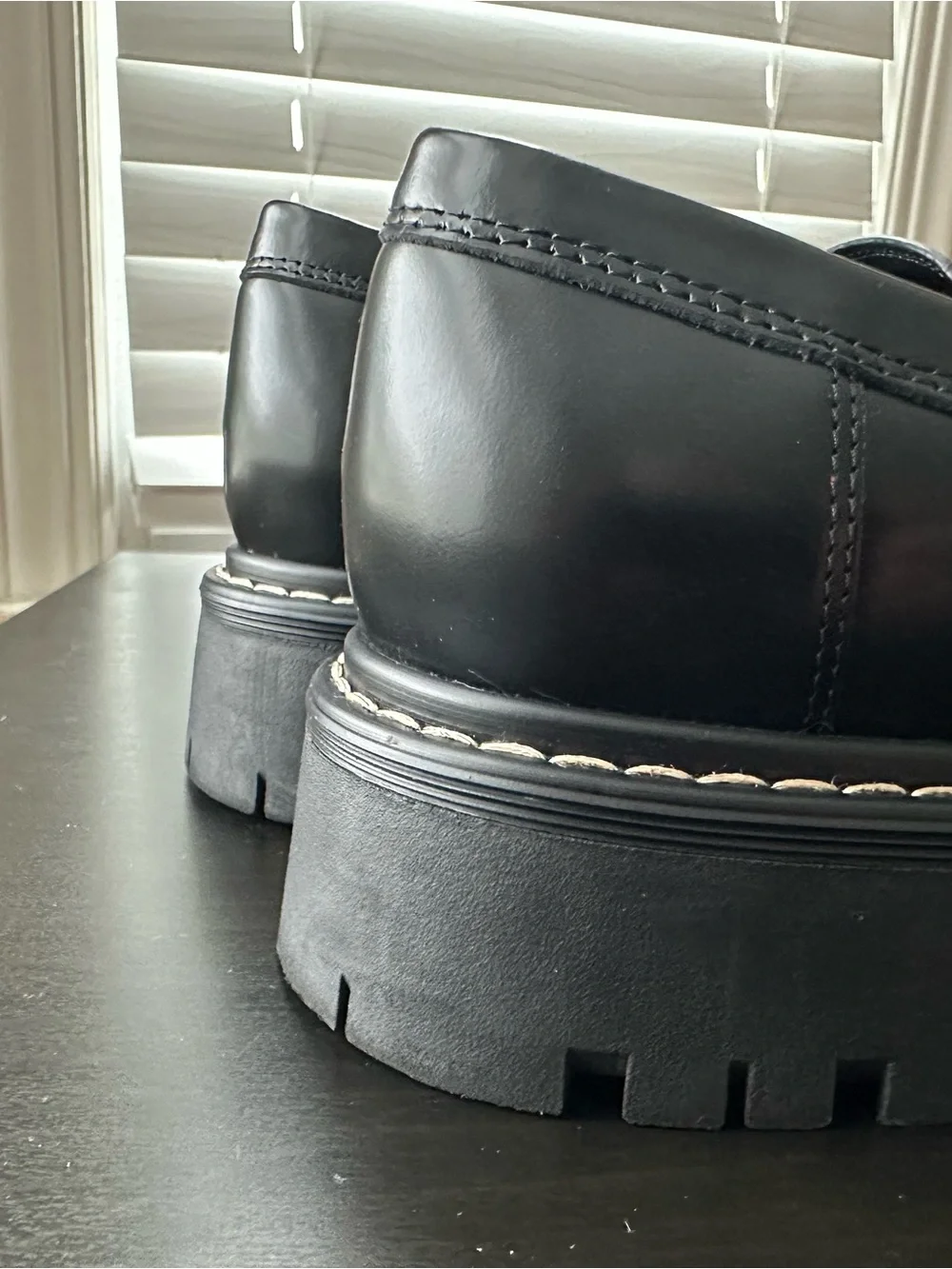 Marc Fisher Black Chunky Loafer with Silver Chain size 7.5